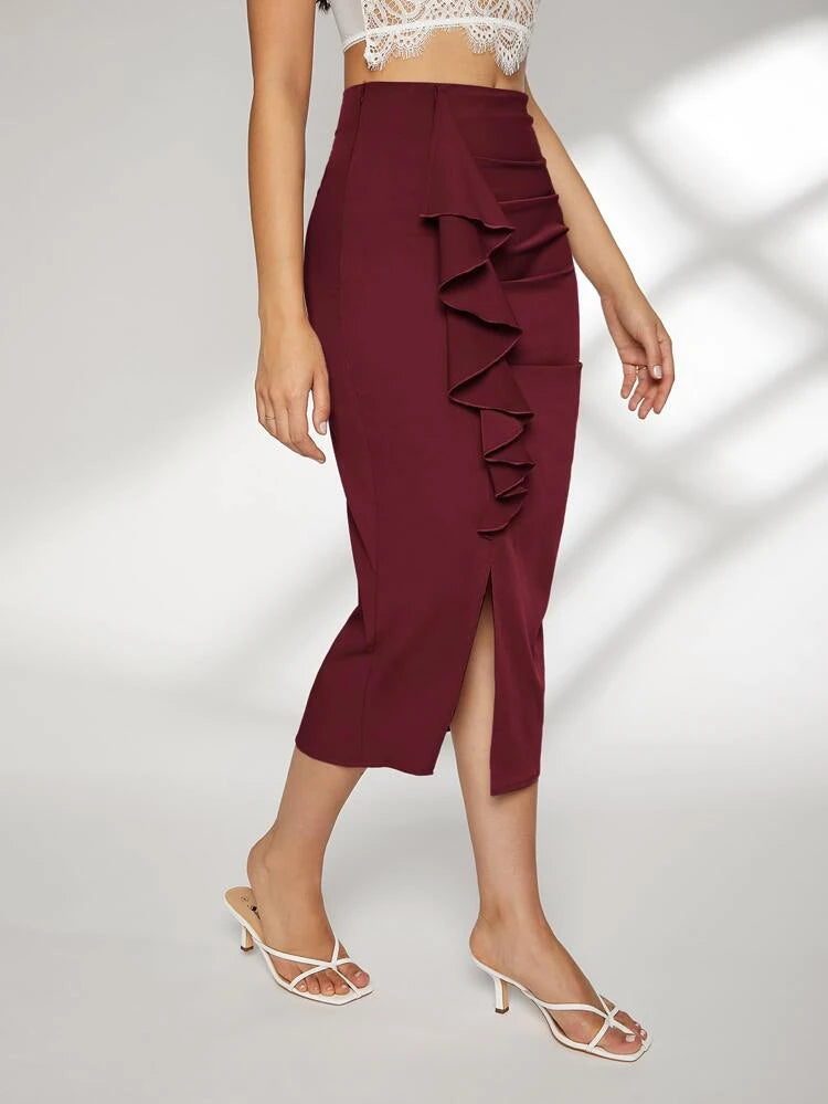 Abad Pencil Skirt Burgundy