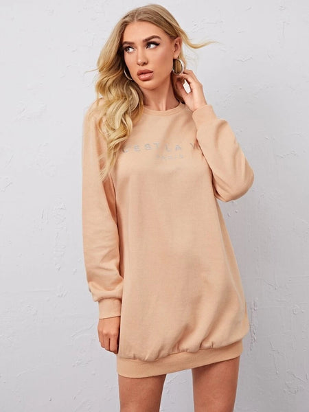 Rhinestone Sweat Shirt Apricot