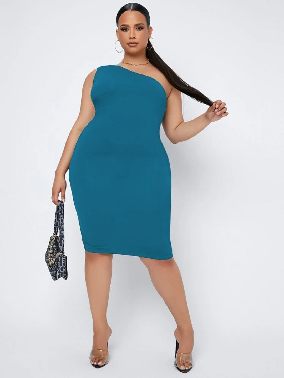 shein plus one shoulder dress SHEIN SXY Plus One Shoulder Ruched Satin Bodycon Dress