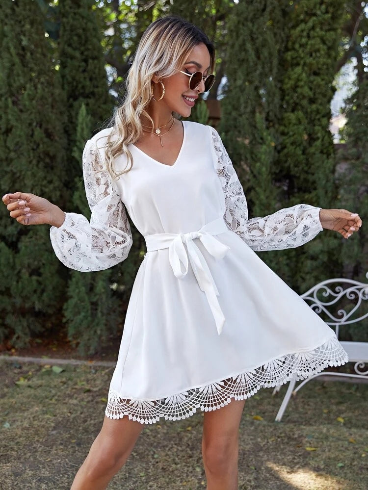 Shein Shop Shein White Embroidered Dress SHEIN Frenchy Women's Patchwork Water Soluble Lace Waist Cinched Shein Shop Shein White Embroidered Dress SHEIN Frenchy Women's Patchwork Water Soluble Lace Waist Cinched